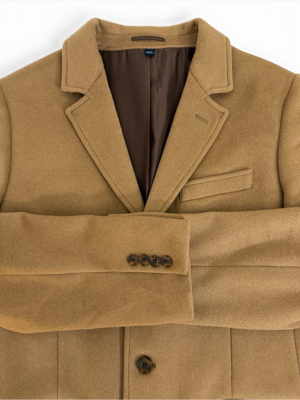 NWOT. J.Crew Men’s Tailored Camel Wool Blend Overcoat Size 40R Classic Coat